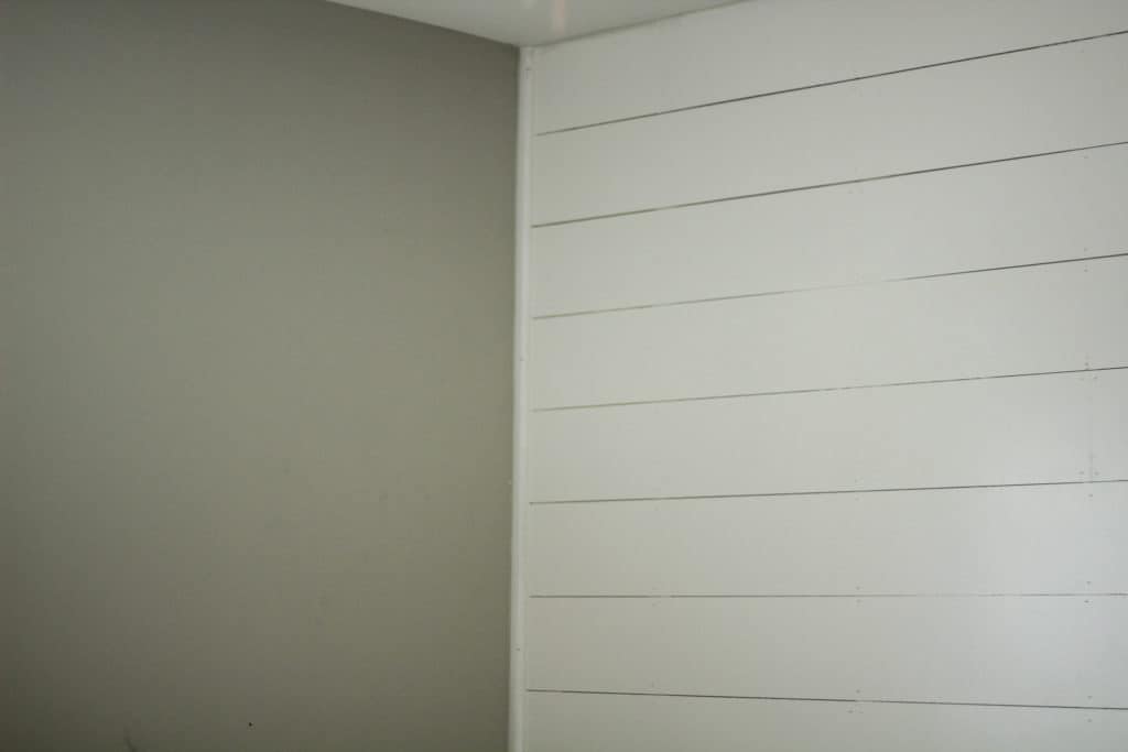 DIY white shiplap office wall