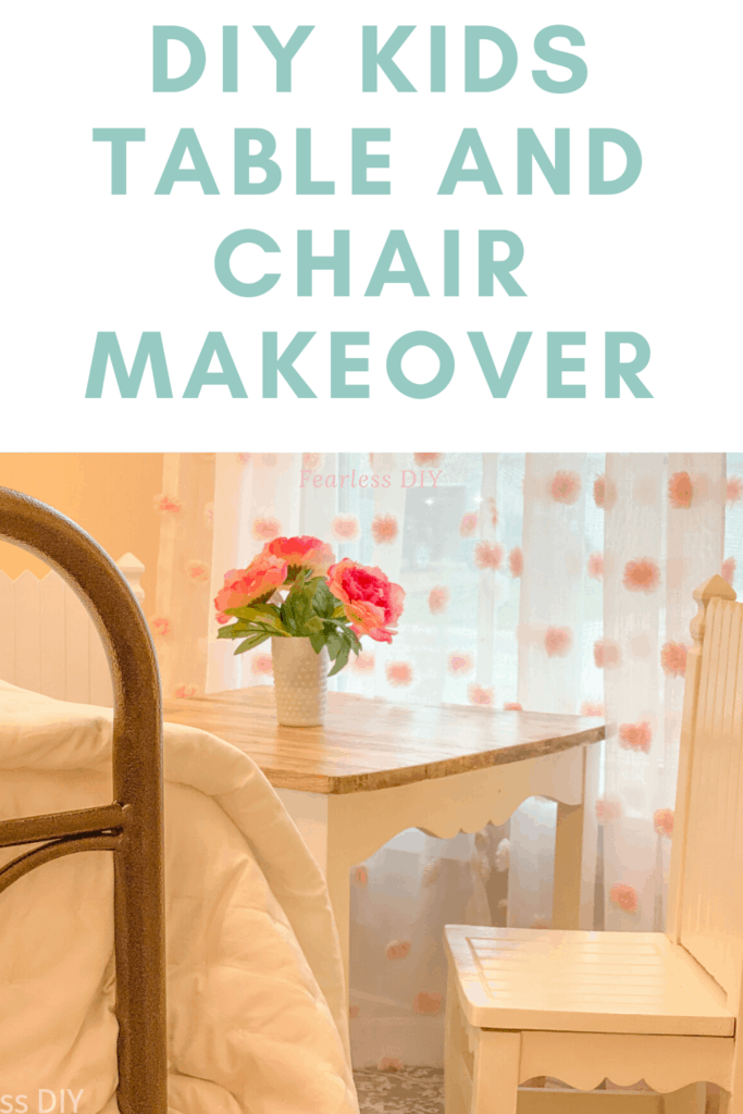 pinterest pin with diy makeover of a childs table and chairs