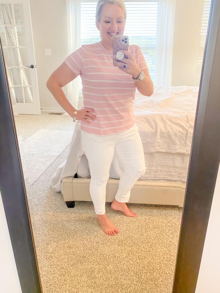 Pink and white striped top