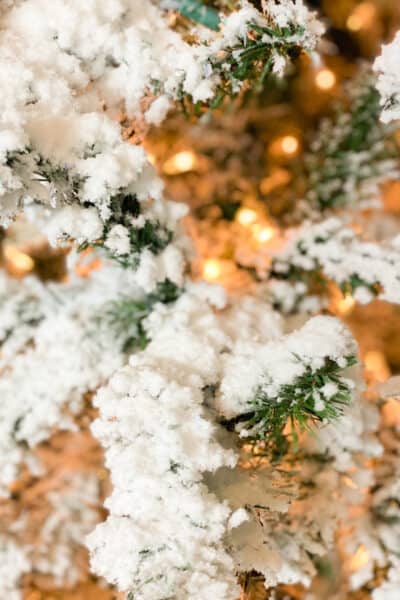 snoflocked christmas tree with lights